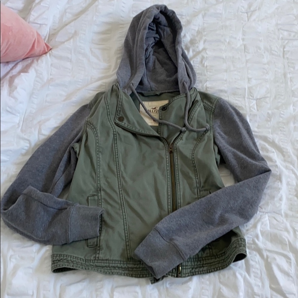 Green and gray Hollister zip up jacket